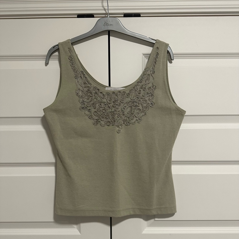 Style New York Cropped Tank Top L Green with Front Design